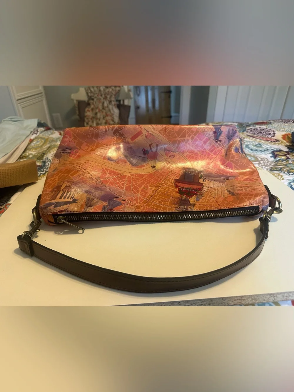 Patricia Nash Maura Paris Map Leather Crossbody Handbag Purse